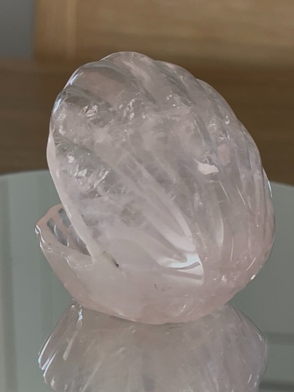 Natural Pink Rose Quartz Crystal Hand-Carved Seashell